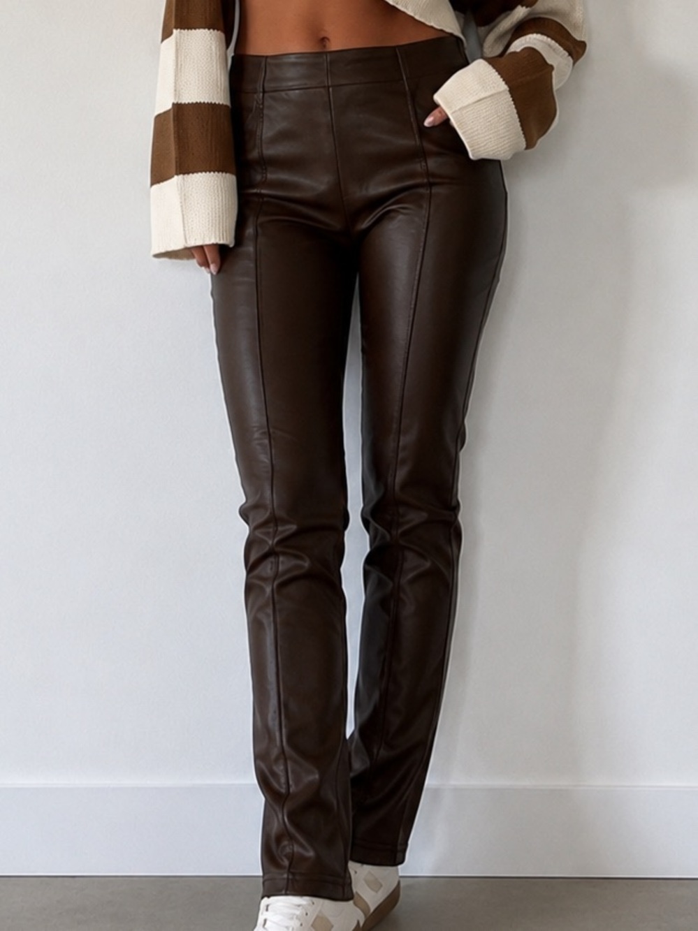 BBJ Los Angeles Brown Faux Leather Pull-On Skinny Pants Medium